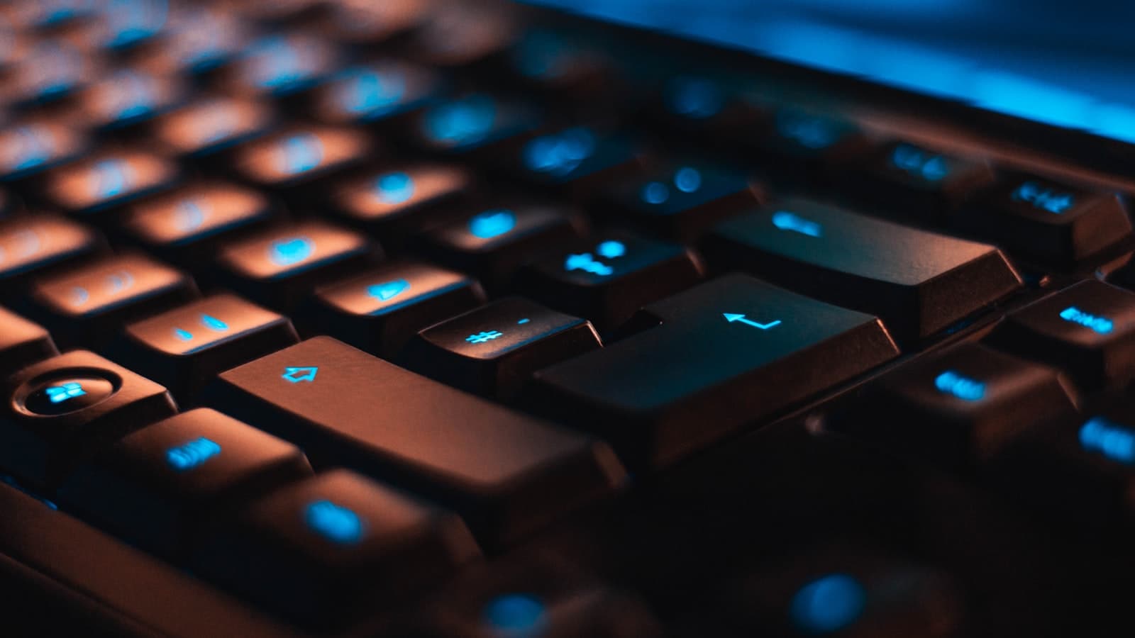 A backlit PC keyboard with a Windows key